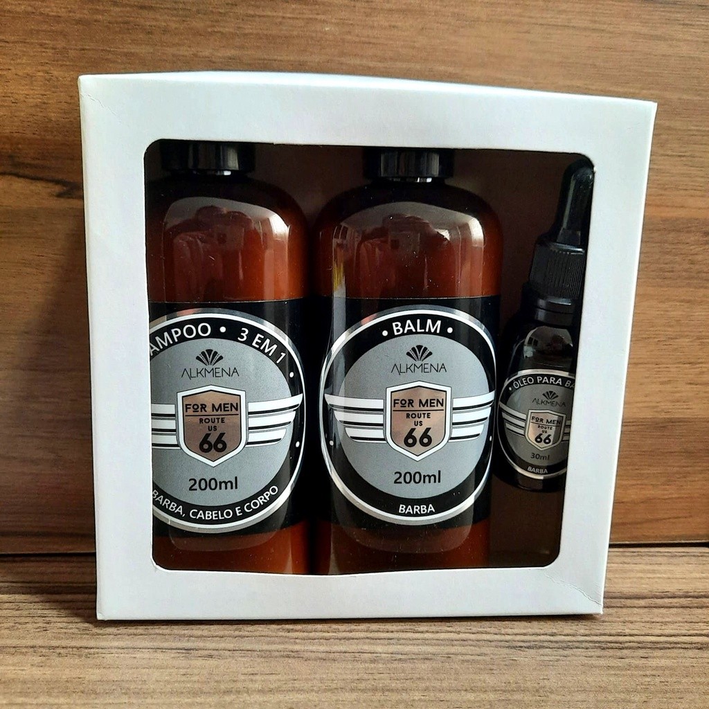 Kit Balm, Óleo para Barba e Shampoo 3x1 Route US 66 - Alkmena M-4