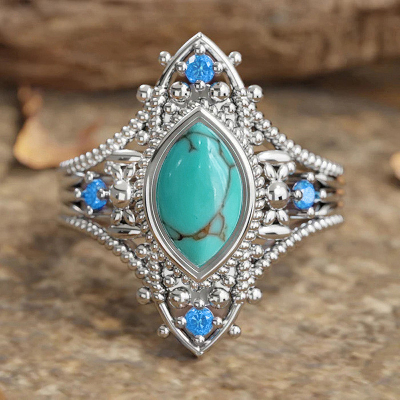 Anel de Olho de Cavalo Estilo Boêmio Anel de Turquesa Imitação Presente Artístico Vintage Acessório Feminino