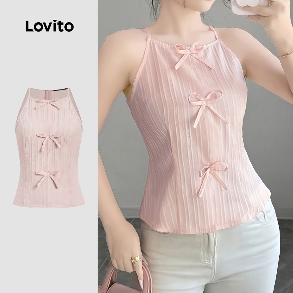 Lovito Topo Casual com Laço Primavera/verão Rosa para Mulheres L166AD314 em Oferta na Shopee