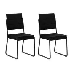 Conjunto 2 Cadeiras Tubo Preto Com Napa Preta Carraro