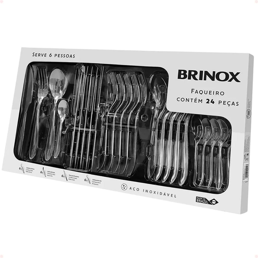 Brinox - Faqueiro Lyon 23 Peças - Aço Inoxidável -  Acabamento  - Está Faltando 1 garfo