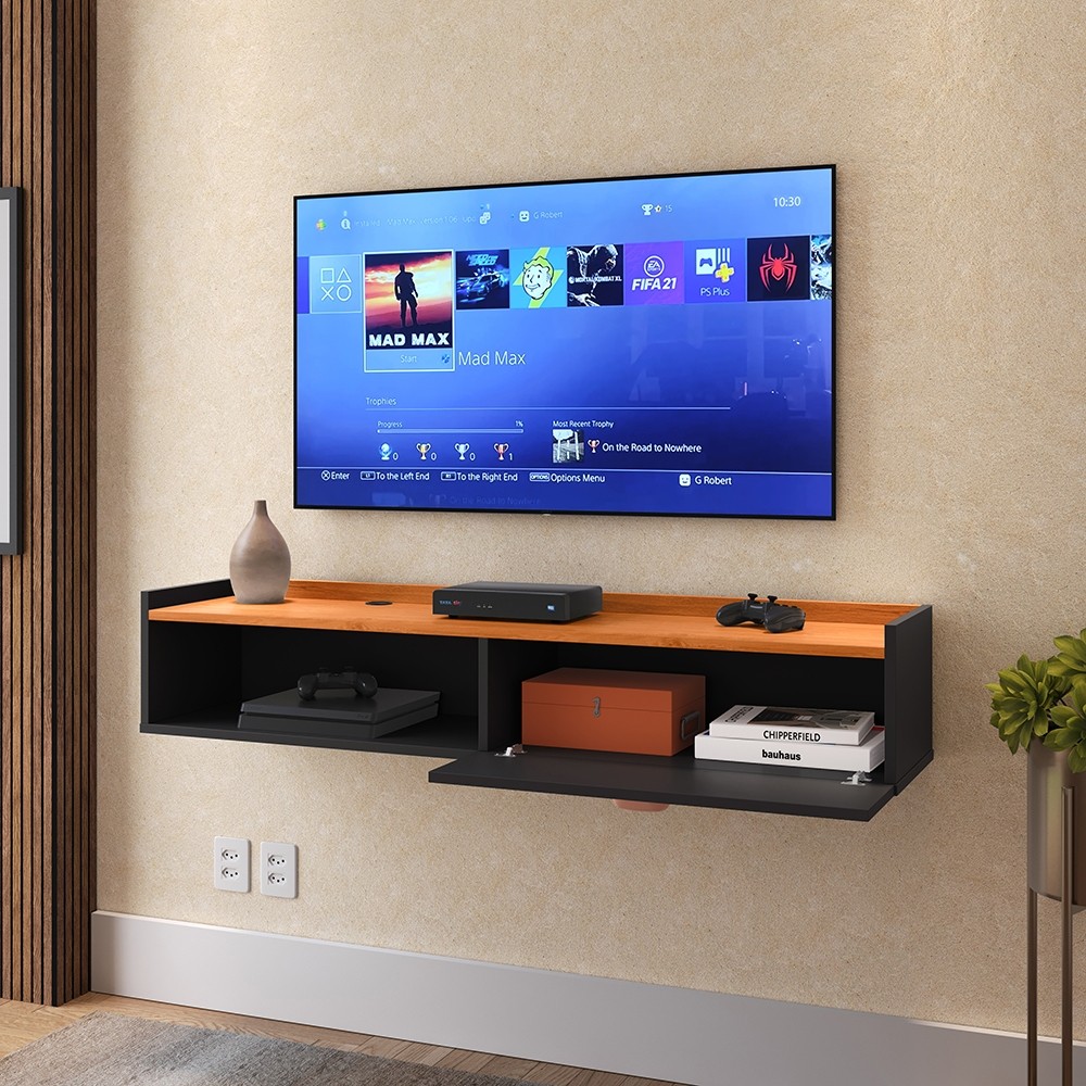 Rack Suspenso Home Tv 32 42 50" 1 Porta Puxador Concha Decoração Sala Estar Quarto Pequeno Lojas RPM — imagem 2 de 2