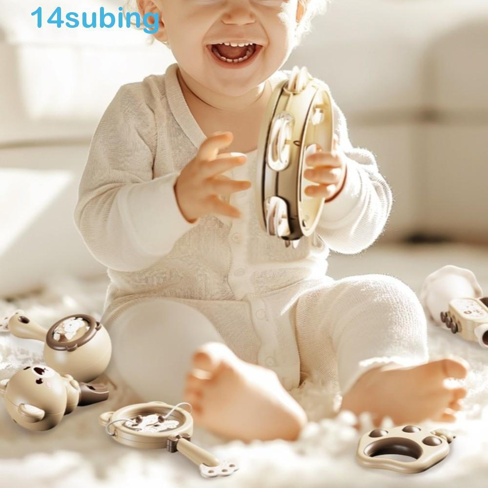 SUBING Brinquedo musical Montessori, instrumento sensorial em forma de urso, maracás de borracha para dentição EWJV