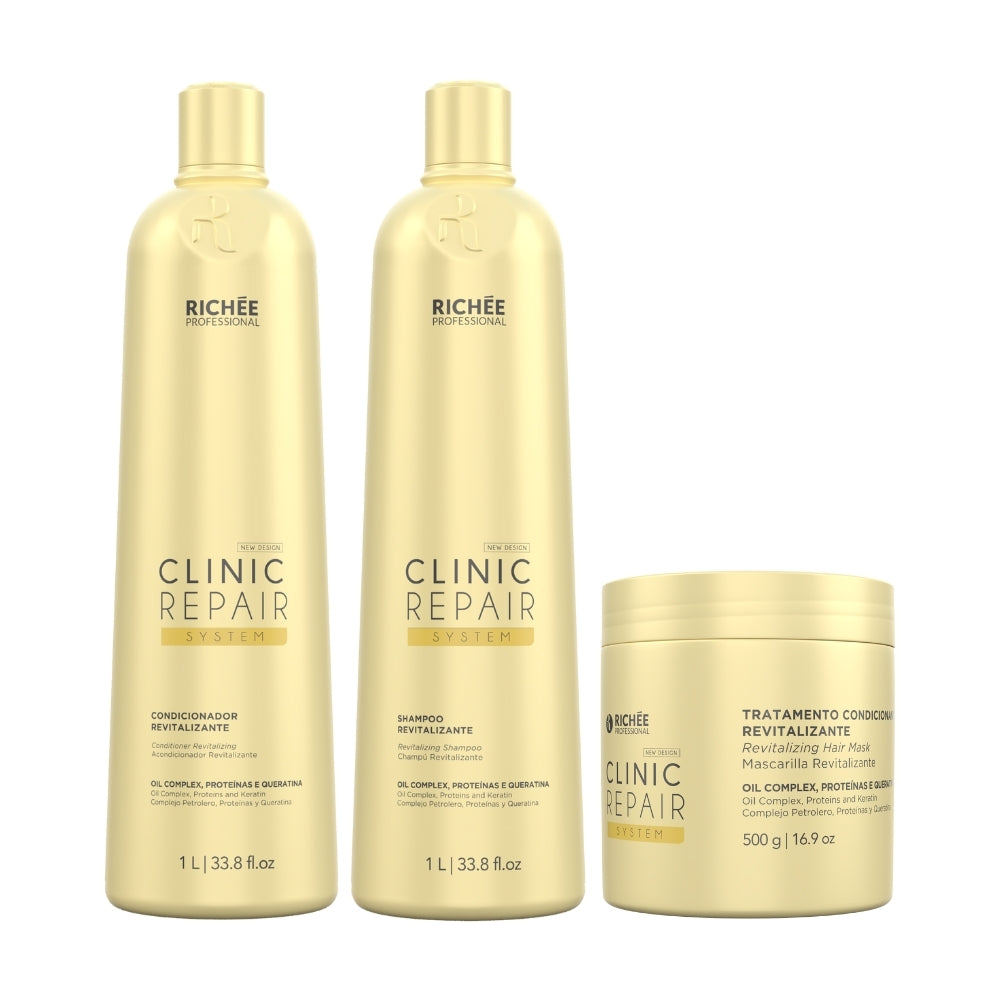 Richée Professional Kit Shampoo, Condicionador 1L e Máscara Clinic Repair 500g