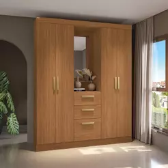 Guarda-Roupa 4 Portas de Bater com Espelho Kappesberg Canela 160cm