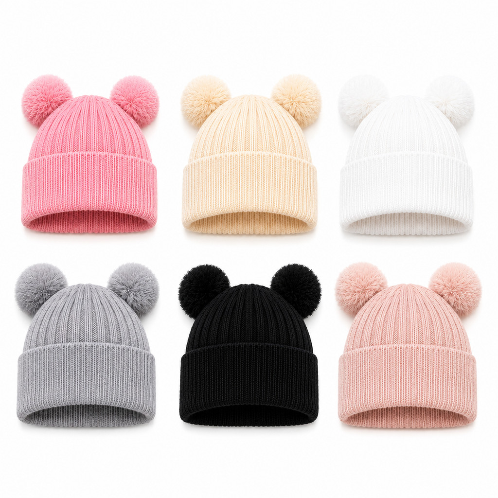Touca Infantil Menina e menino com Pompons Forrada Quentinha Gorro Infantil  Tricô Macia para Frio