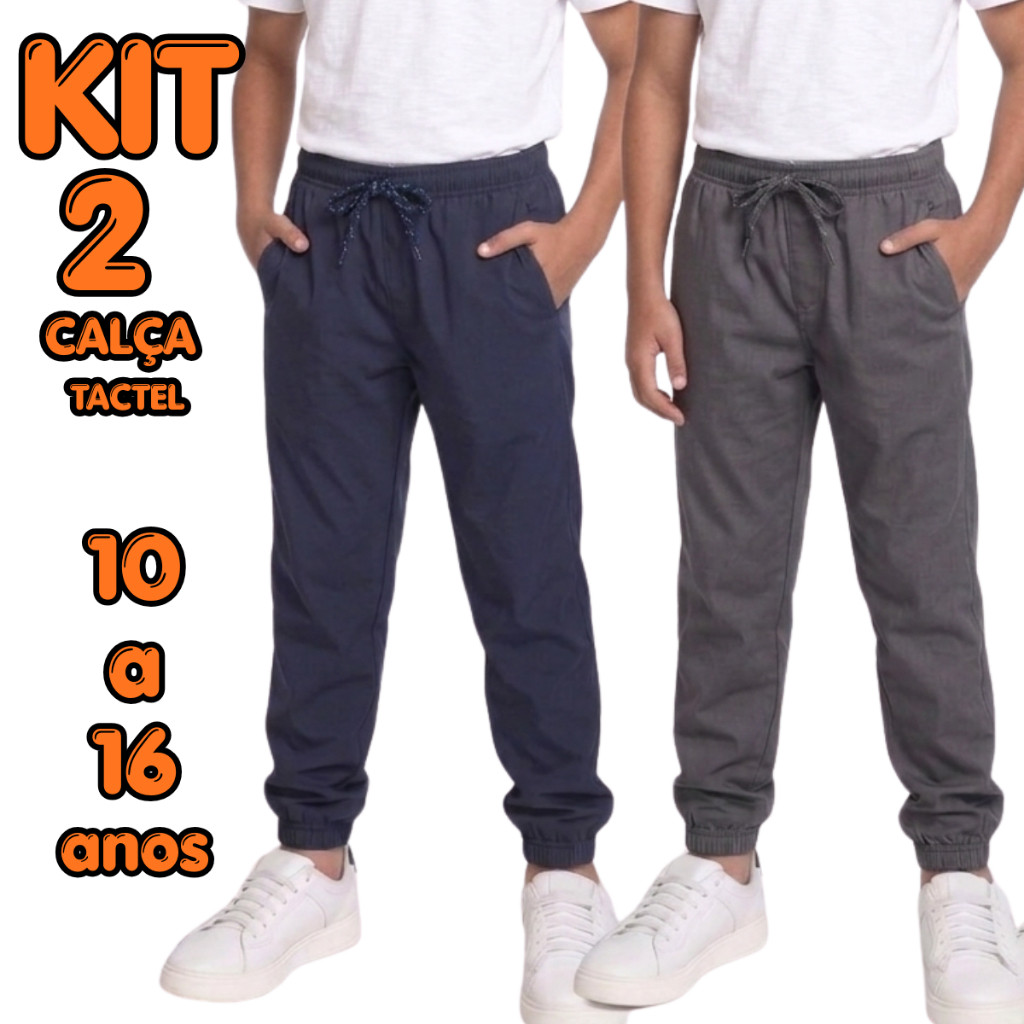 Kit 2 Calça Tactel Jogger Masculina Esportiva Reforçada| Juvenil 10 a 16 anos | Academia e Treino