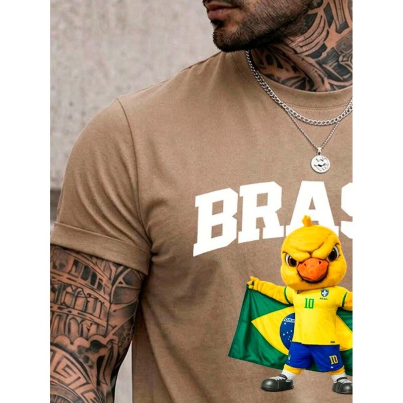 Camiseta Masculina Blusa Brasil Canarin T-shirt Verão Manga Curta Camisa Algodão Premium