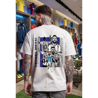 Camiseta Básica T-shirt Messi Goat Argentina Copa Do Mundo Futebol Unissex 100% Algodão Premium Envio Imediato Promoção