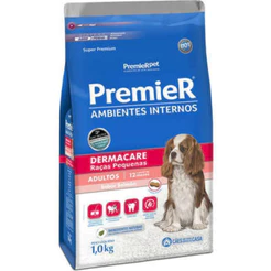 Ração para Cães Adultos de Raças Pequenas para Ambientes Internos Dermacare Sabor Salmão Premier 1Kg