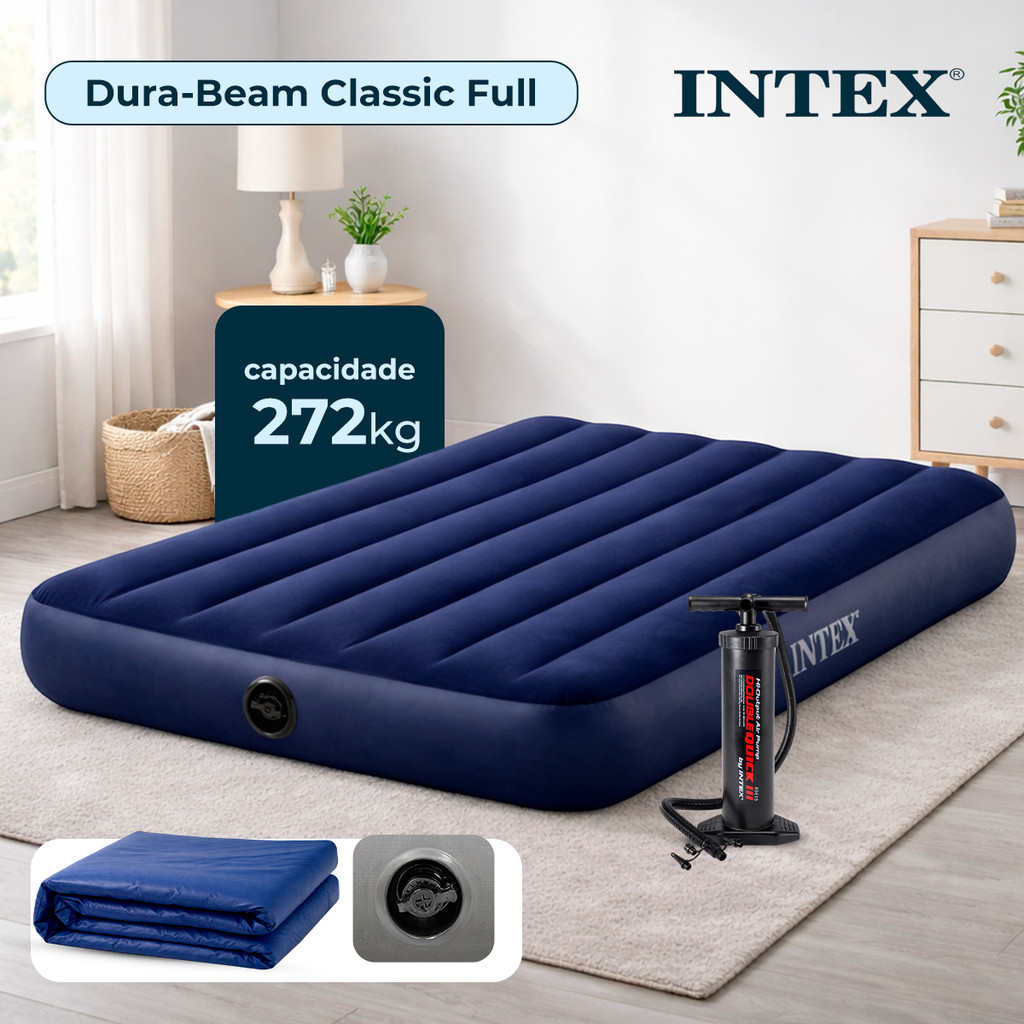 Colchão Inflável Intex Dura-beam Classic Downy Full Azul