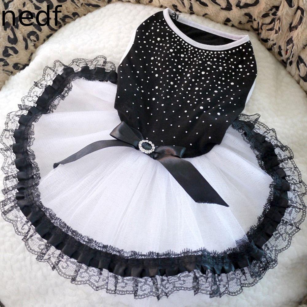 NEDFS Saia Para Cachorro Com Laço Brilhante , Formal Acabamento Em Renda , Vestido Tutu , Saias Diamante Preto E Branco