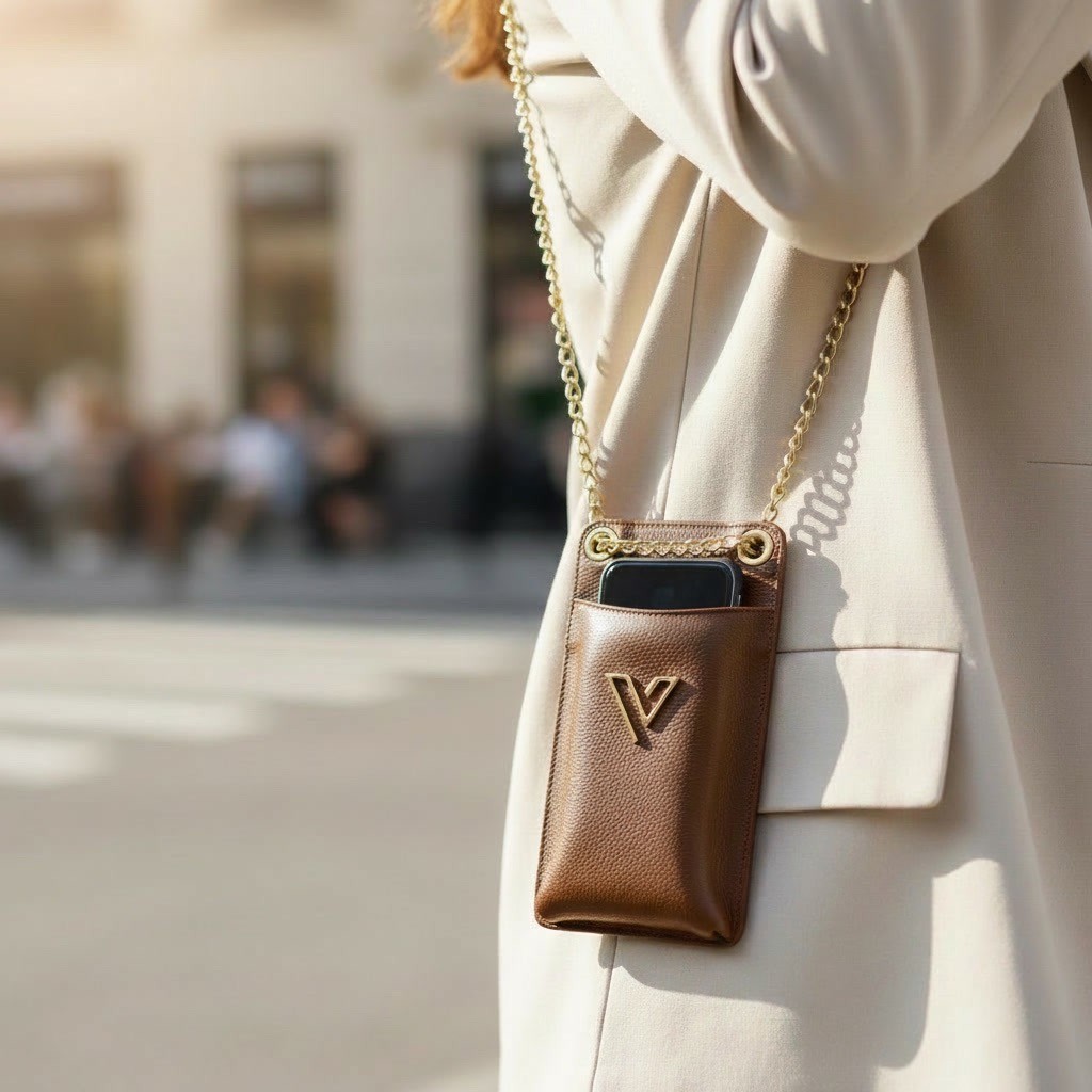 Porta Celular Vittal Kátia em Couro Legitimo Caramelo