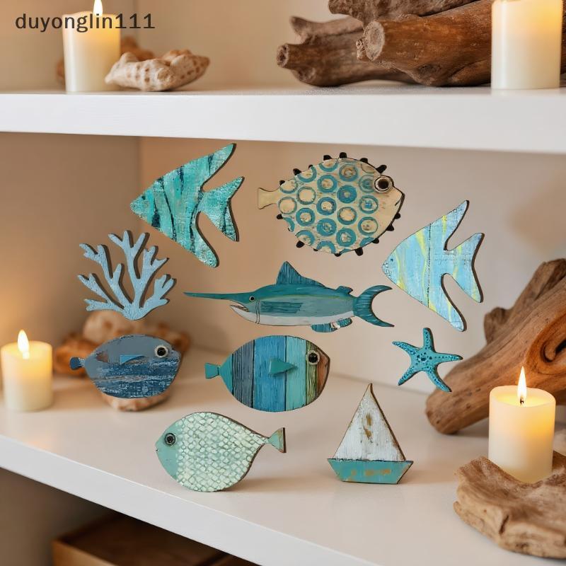 (duyonglin111) 10 Pçs/set Decoração De Parede De Peixe De Madeira Tema De Praia Arte Do Banheiro Náutico Oceano Costeira