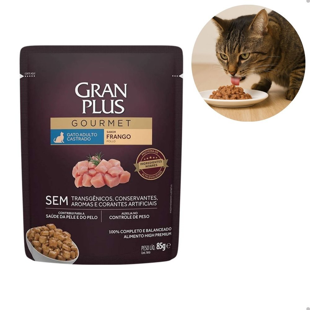 Ração Úmida GranPlus Sachê Gourmet Frango para Gatos Castrados Adultos em Oferta na Shopee
