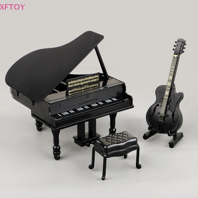 XFTOY 3 Pçs Instrumento Musical Adereços Em Miniatura Casa De Bonecas Grand Piano Móveis Guitarra Violoncelo Modelo Bone