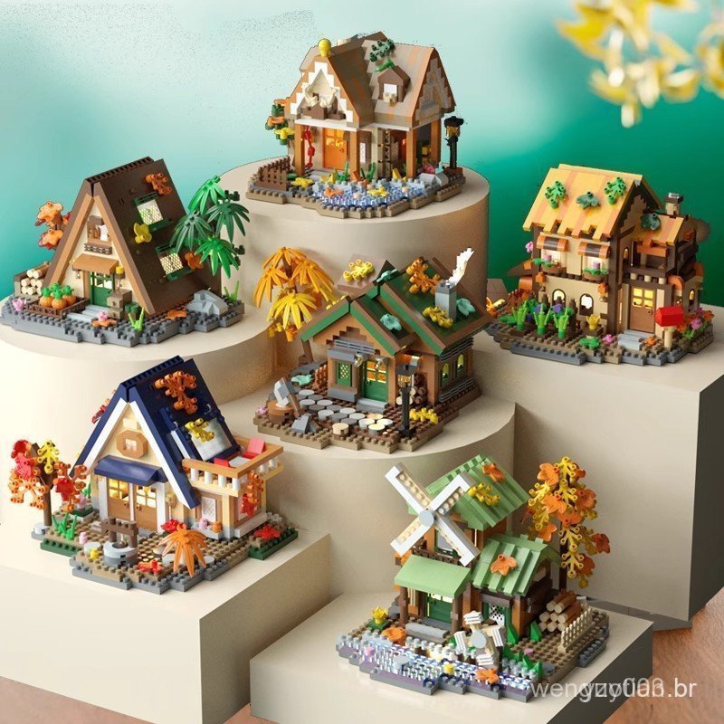 Compatível com Blocos de Construção de Casa de Madeira LEGO Forest, Blocos de Construção de Cena de Rua, Moinho de Vento