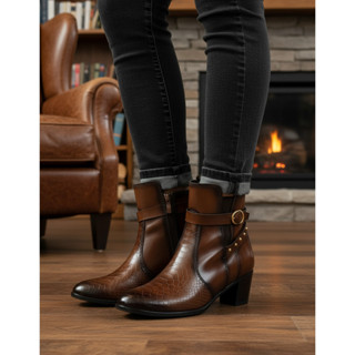 Bota Coturno Feminino Escamada com Salto Médio Fivela Linda Confortável em Oferta na Shopee