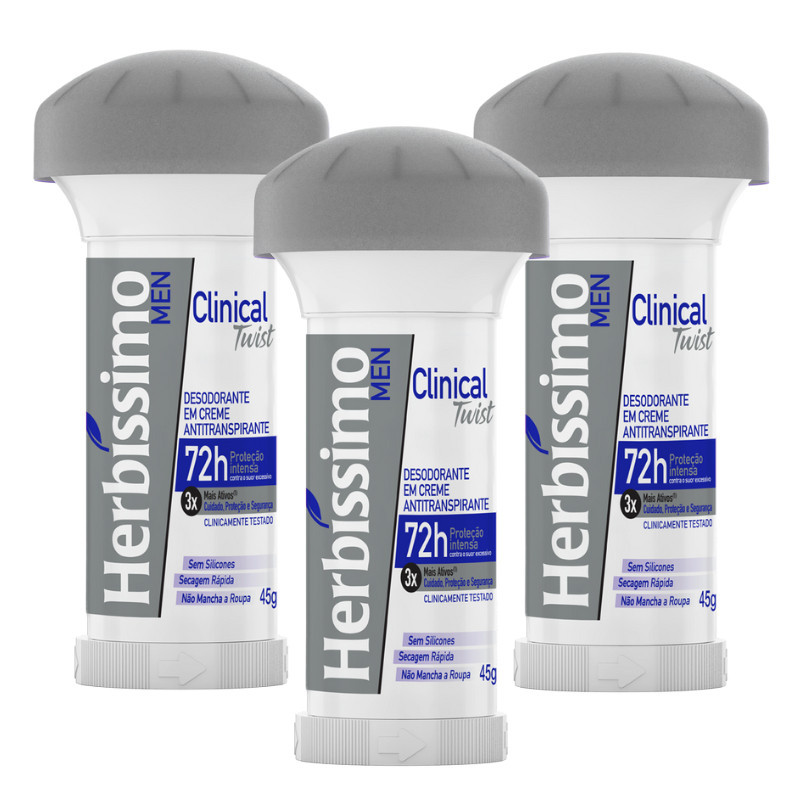 Kit 3 unid - Desodorante Twist Antitranspirante Herbíssimo Clinical Men 45G em Oferta na Shopee