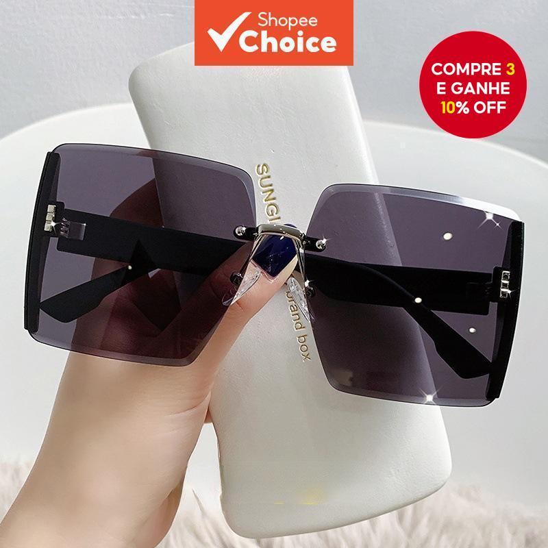 2024 novo estilo sem moldura corte borda óculos de sol moda grande quadro óculos de sol na moda rua tiro em Oferta na Shopee