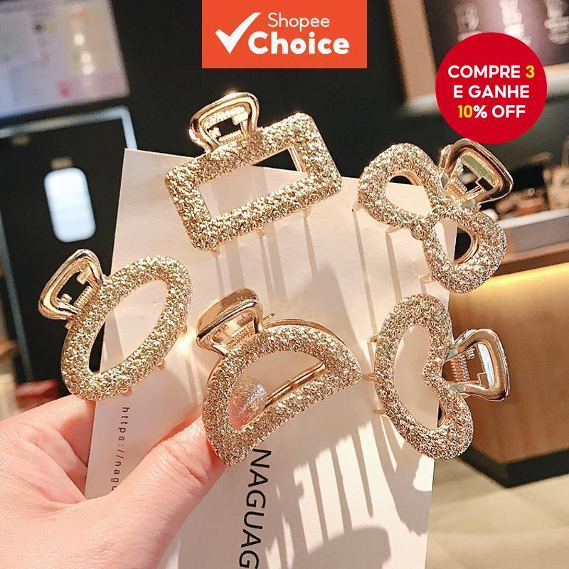 1pc Coreano Diamante Liga Grampo De Cabelo Deslumbrante Ouro Geométrico Moda Acessório