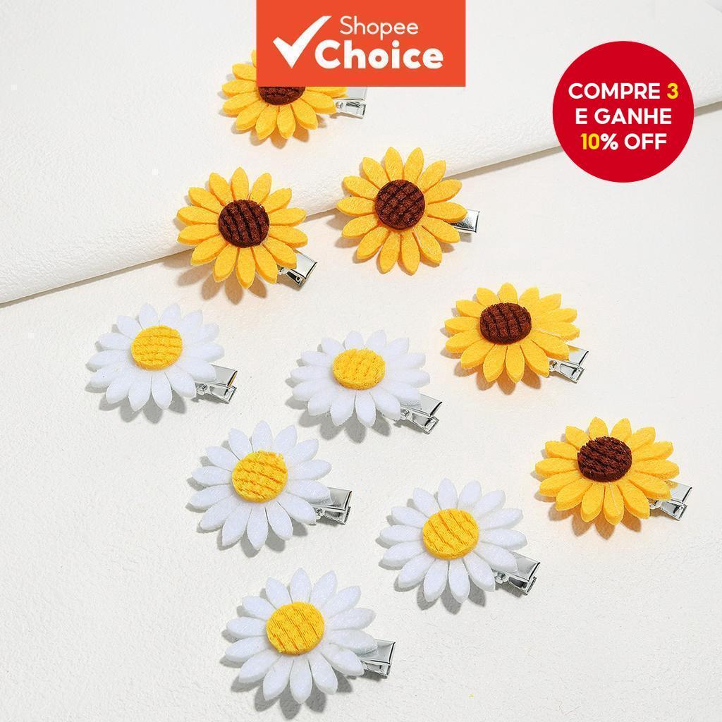 10pcs/set Clipes de Cabelo Girassol Pequena Flor de Margarida - Acessórios Florais para Meninas e Femininas em Oferta na Shopee