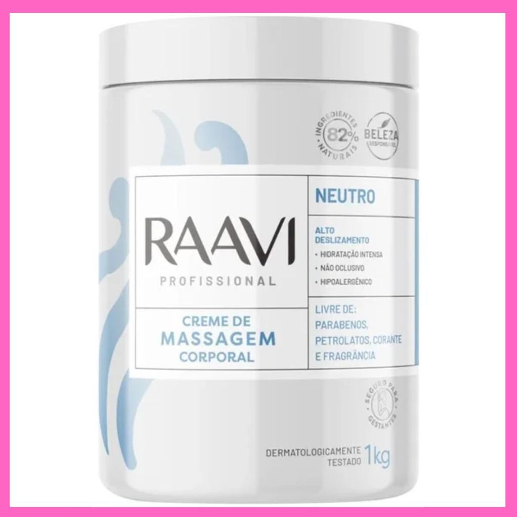 Creme de Massagem Corporal Neutro Raavi 1kg – Alto Deslizamento e Hidratação Profunda em Oferta na Shopee