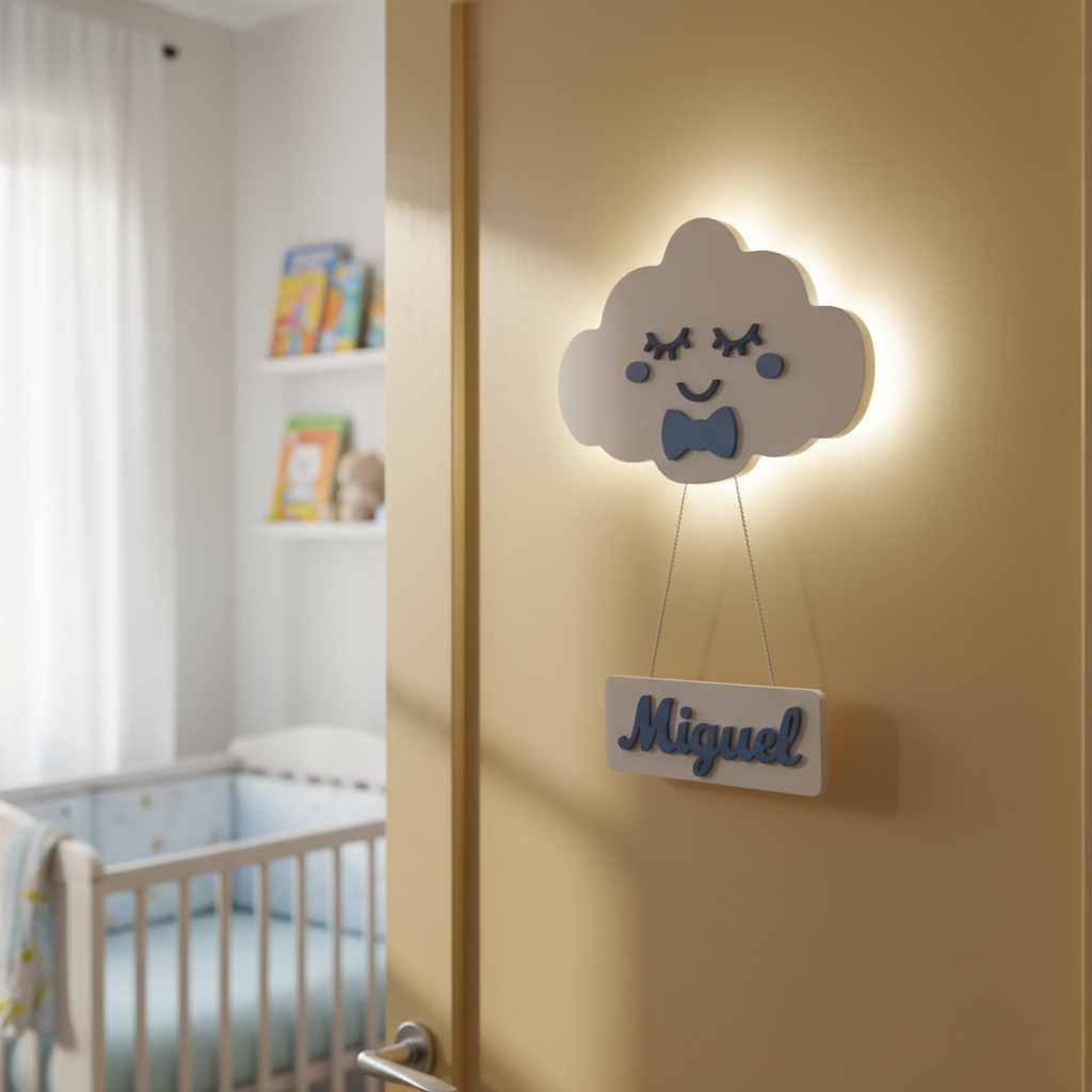 Nuvem Com Nome Do Bebe Na Plaquinha E Luz De Led Decoração Enfeite Quarto Bebe E Porta Maternidade