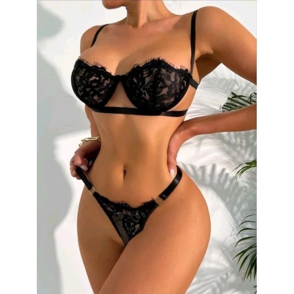 Conjunto Gringa Sutiã Meia Taça Com Aro Sem Bojo Calcinha Fio Lingerie Sensual Premium Luxo Conforto Mais Vendido
