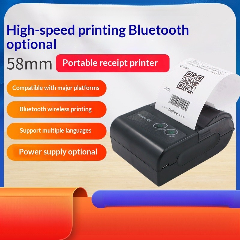 Multilíngue 58 Impressora de ingressos pequenos USB + Bluetooth Impressora térmica portátil