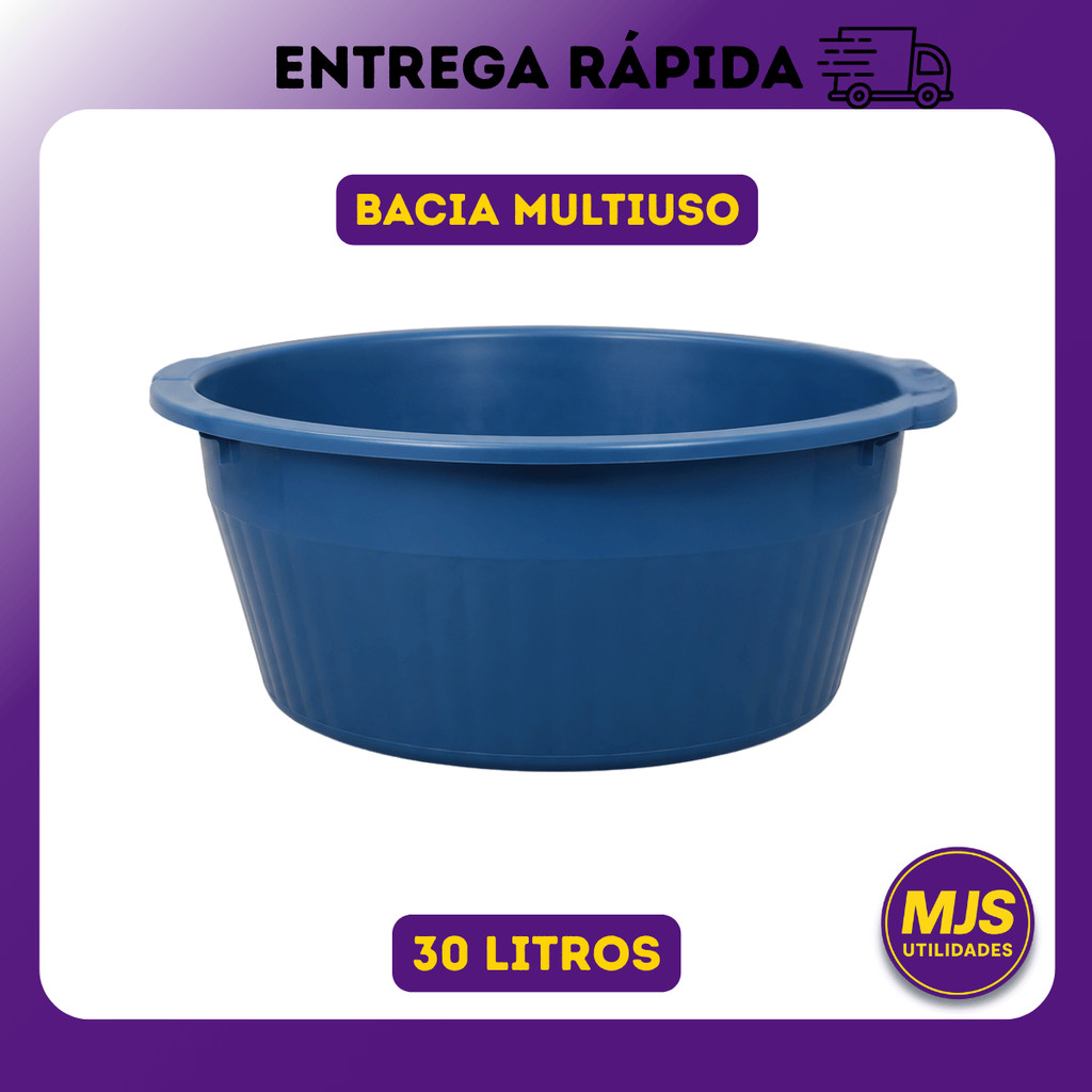 Bacia Redonda Multiuso Grande 30 Litros Plastico Reforçado Lava Roupa Limpeza Organização