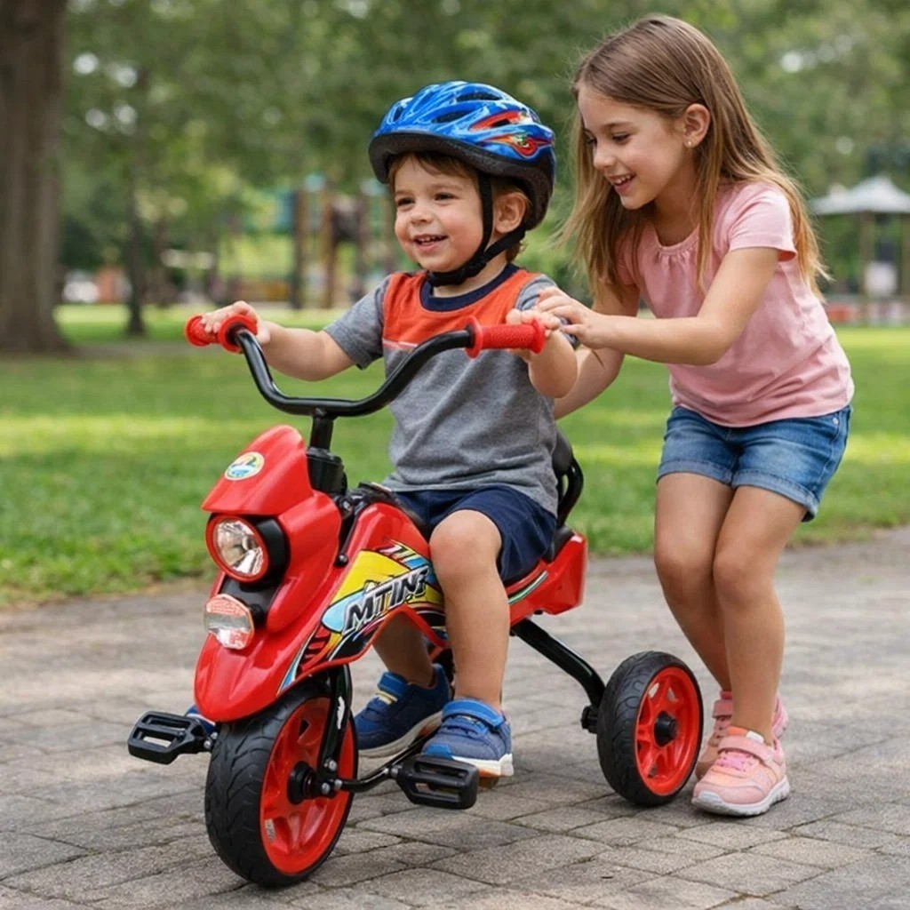 Triciclo Infantil Moto Estilo Vermelho Passeio Criança Veículo Seguro Rodinhas Equilíbrio Brinquedo