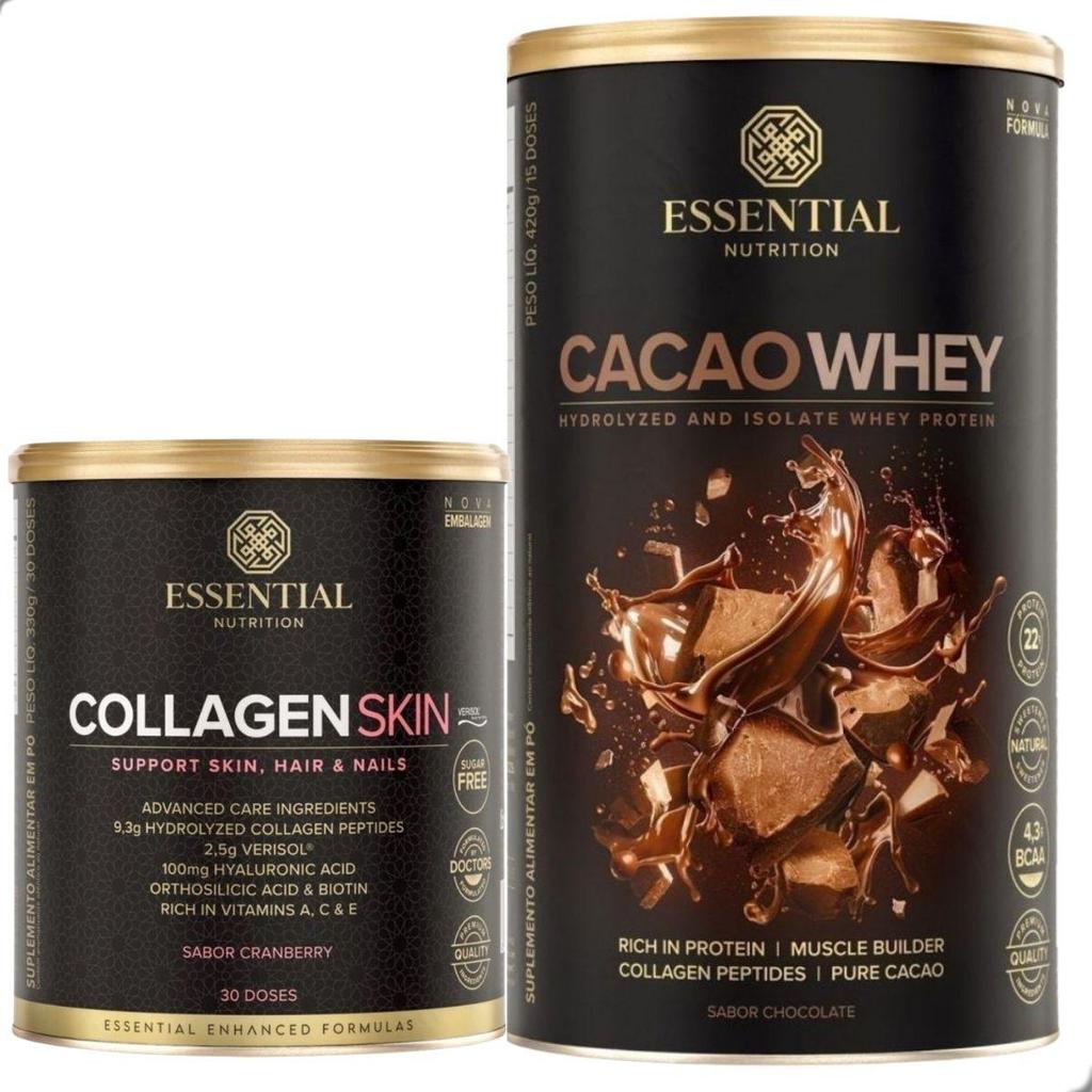Kit Cacao Whey Protein 900g + Collagen Skin Cranberry 330g Essential