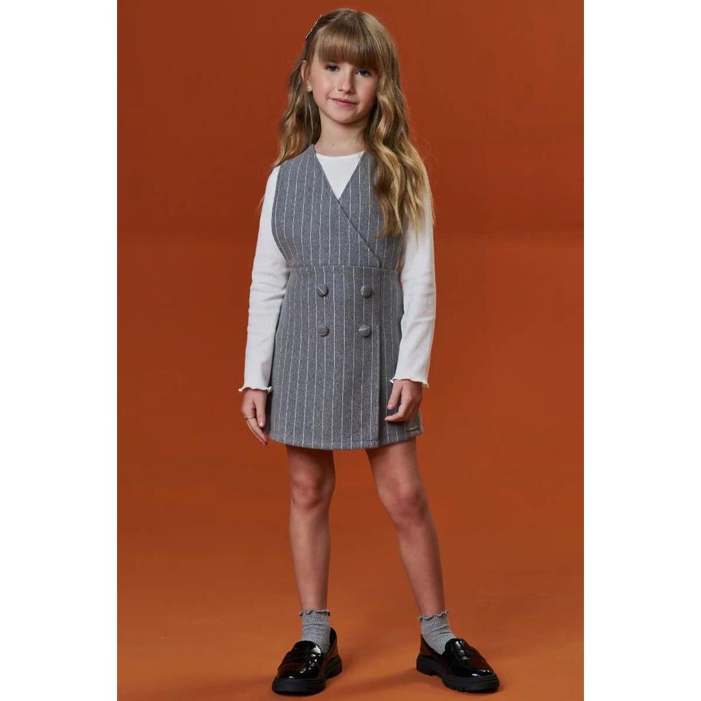 Conjunto de Blusa e Salopete em Malhão Listrado Infanti Menina