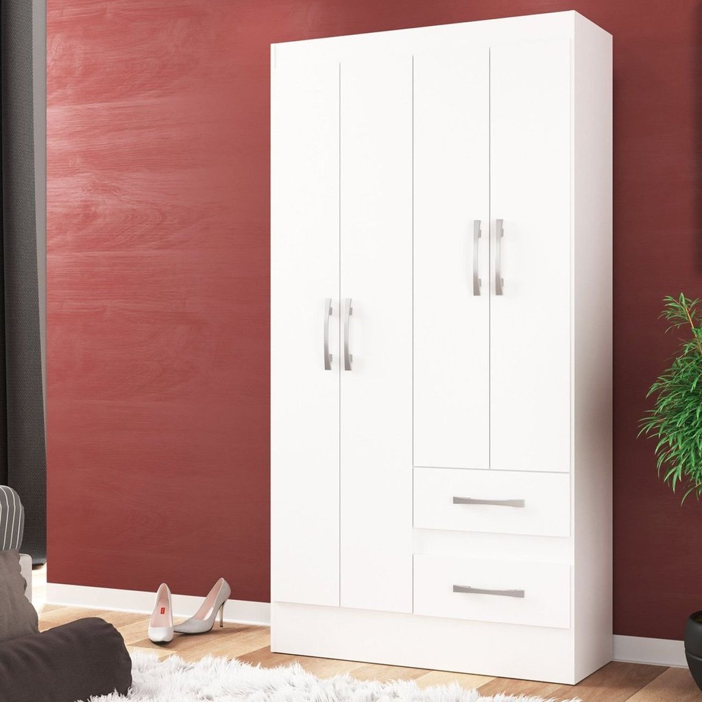 Guarda Roupas Solteiro 4 Portas 2 Gavetas Conde Branco Branco