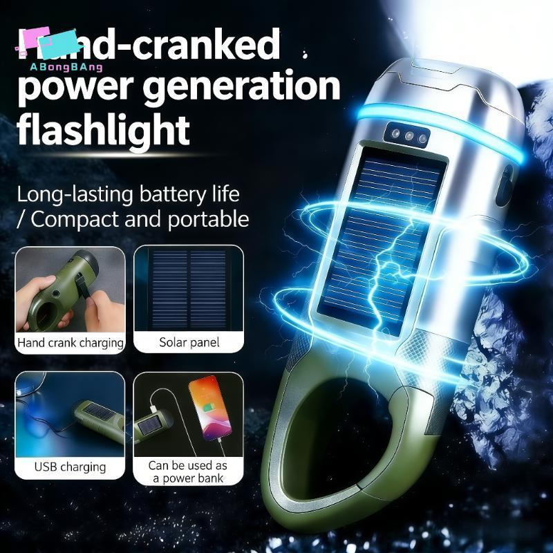 Abongbanghn Lanterna Solar Portátil 3 LED Manivela Dínamo Recarregável Tocha De Emergência Para Caminhadas Ao Ar Livre A
