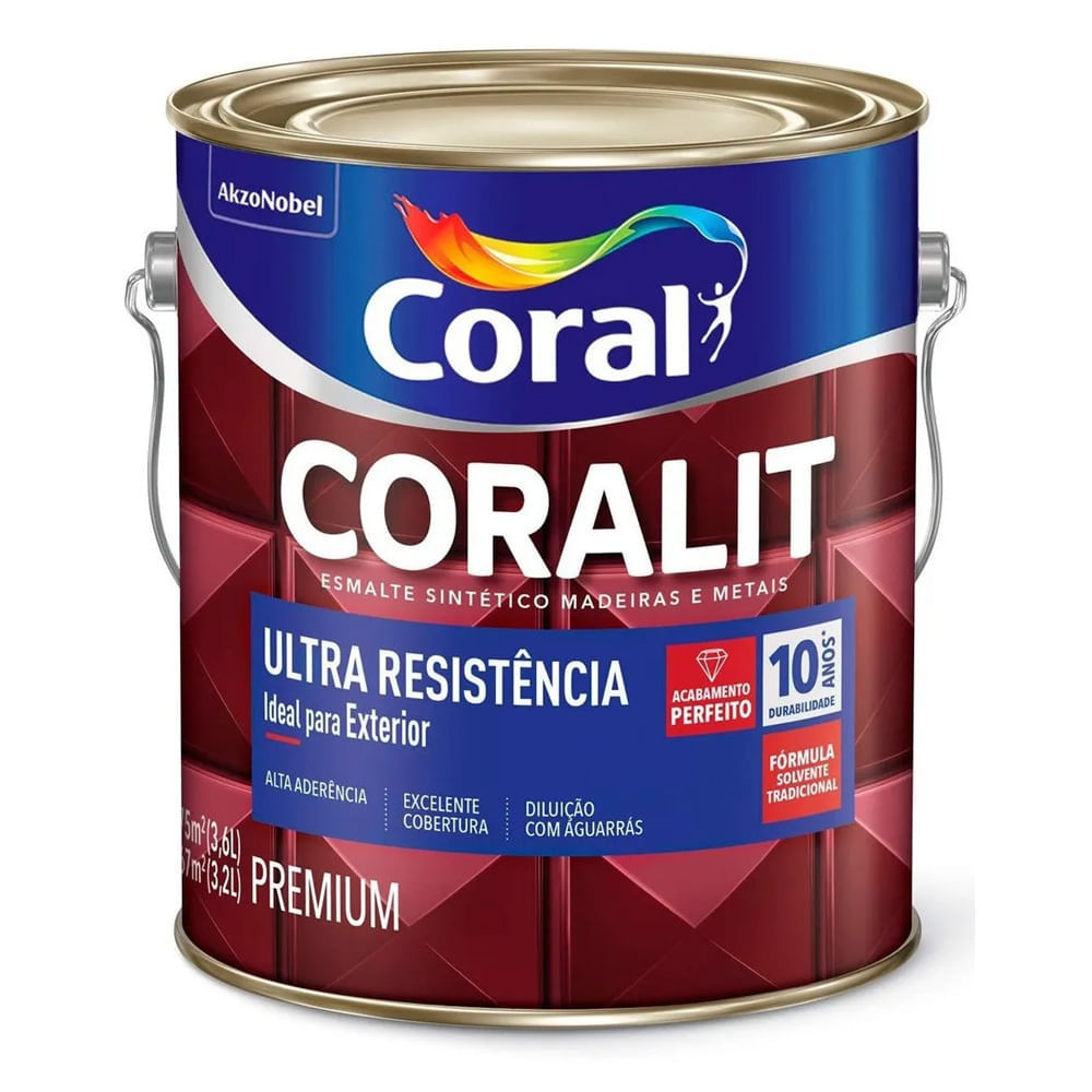 Tinta Esmalte Coralit Alto Brilho Coral Preto 3,6 Litros