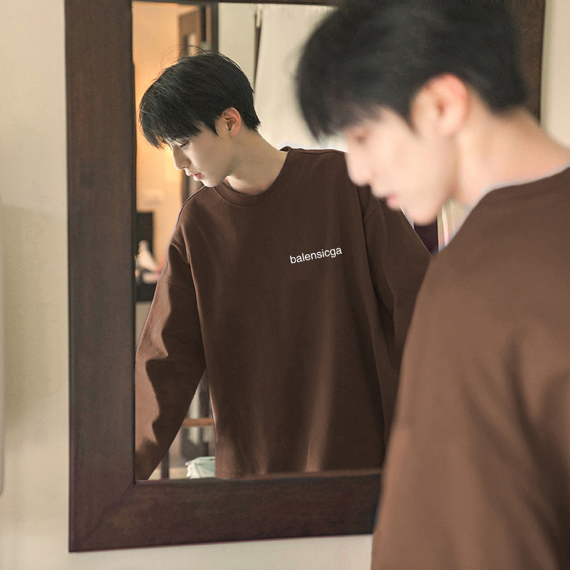Street Wear estilo americano de manga comprida camiseta masculina primavera outono novo estilo carta impressão oversize 