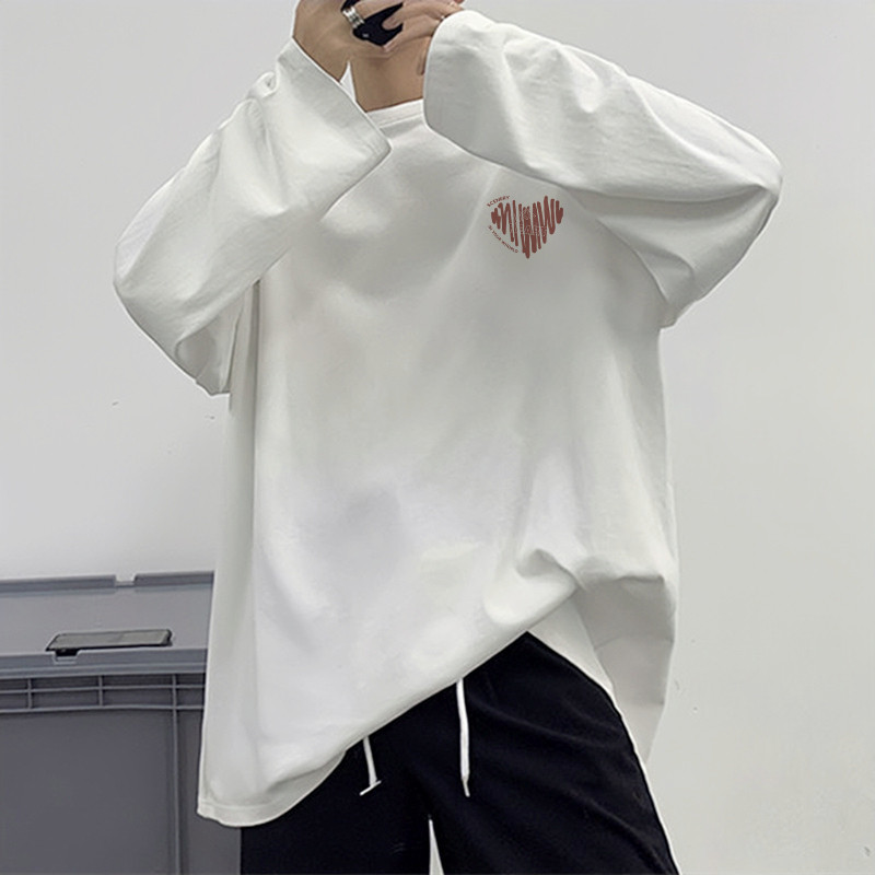 Camiseta de manga comprida masculina 2026 primavera outono novo estilo puro algodão moletom solto camiseta interior fino