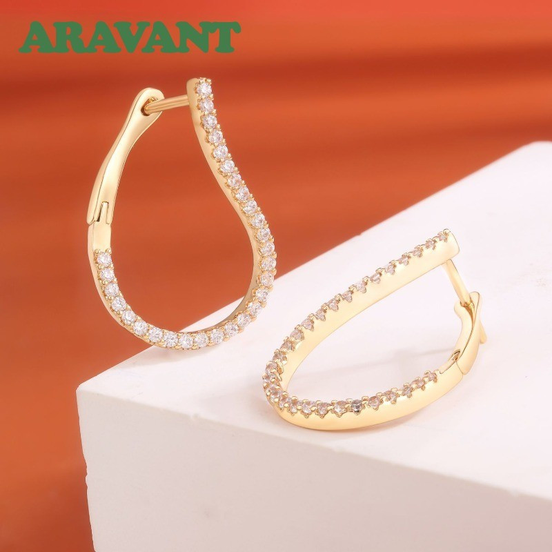 ARAVANT 925 Prata 18K Ouro Geométrico Zircônia Cúbica Brinco De Argola Para Mulheres Meninas Moda Festa Joias