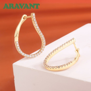 ARAVANT 925 Prata 18K Ouro Geométrico Zircônia Cúbica Brinco De Argola Para Mulheres Meninas Moda Festa Joias