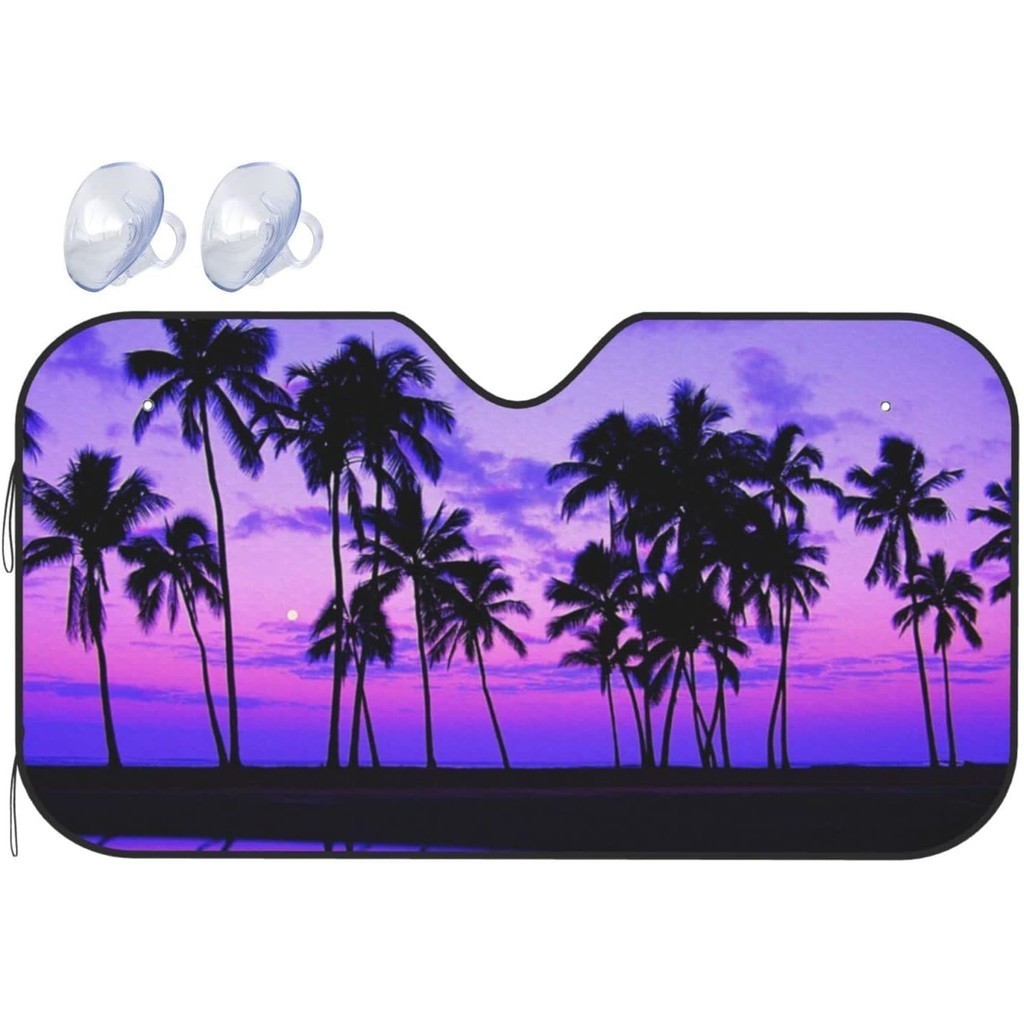 Palmeira Tropical Pôr Do Sol Roxo Pára-Brisa Protetor Solar Bloco Refletor De Raio UV Sombra Frontal Carro De Viseira Do