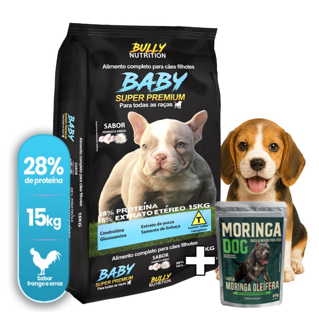 Ração P/ Cães Filhotes Beagle Baby Super Premium 15Kg + Ganhe Moringa Dog 60g + Moringa Dog 60g