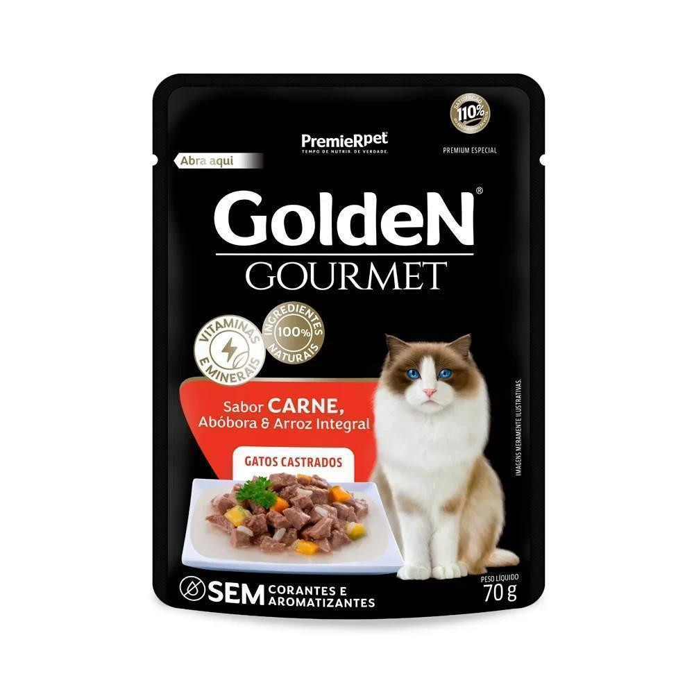 Ração Úmida para Gatos Castrados Golden Gourmet Sabor Carne, Abóbora e Arroz Integral 70g