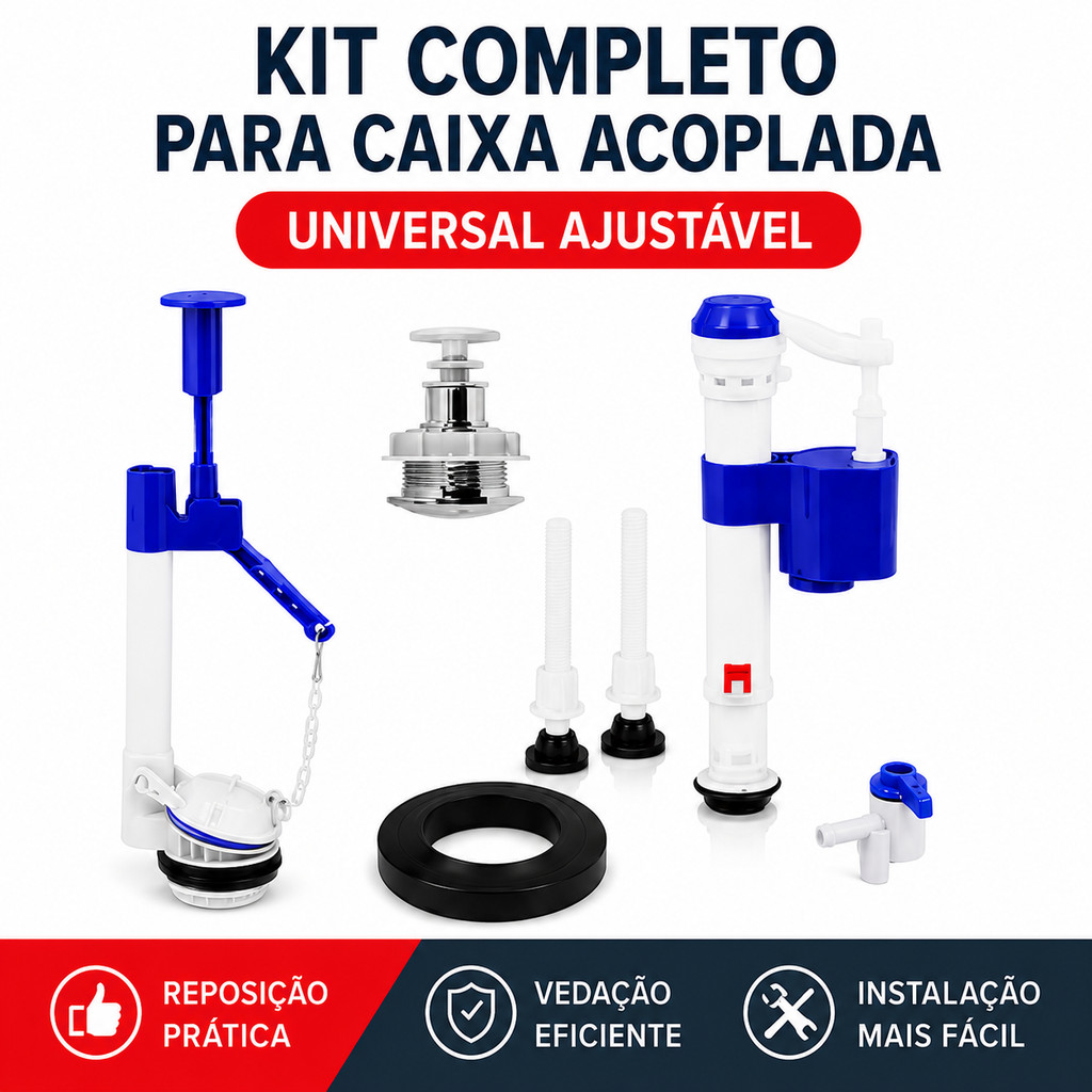 Kit Completo Caixa Acoplada Universal Liege Com Acionamento Superior casa Logasa Deca Incepa Celite