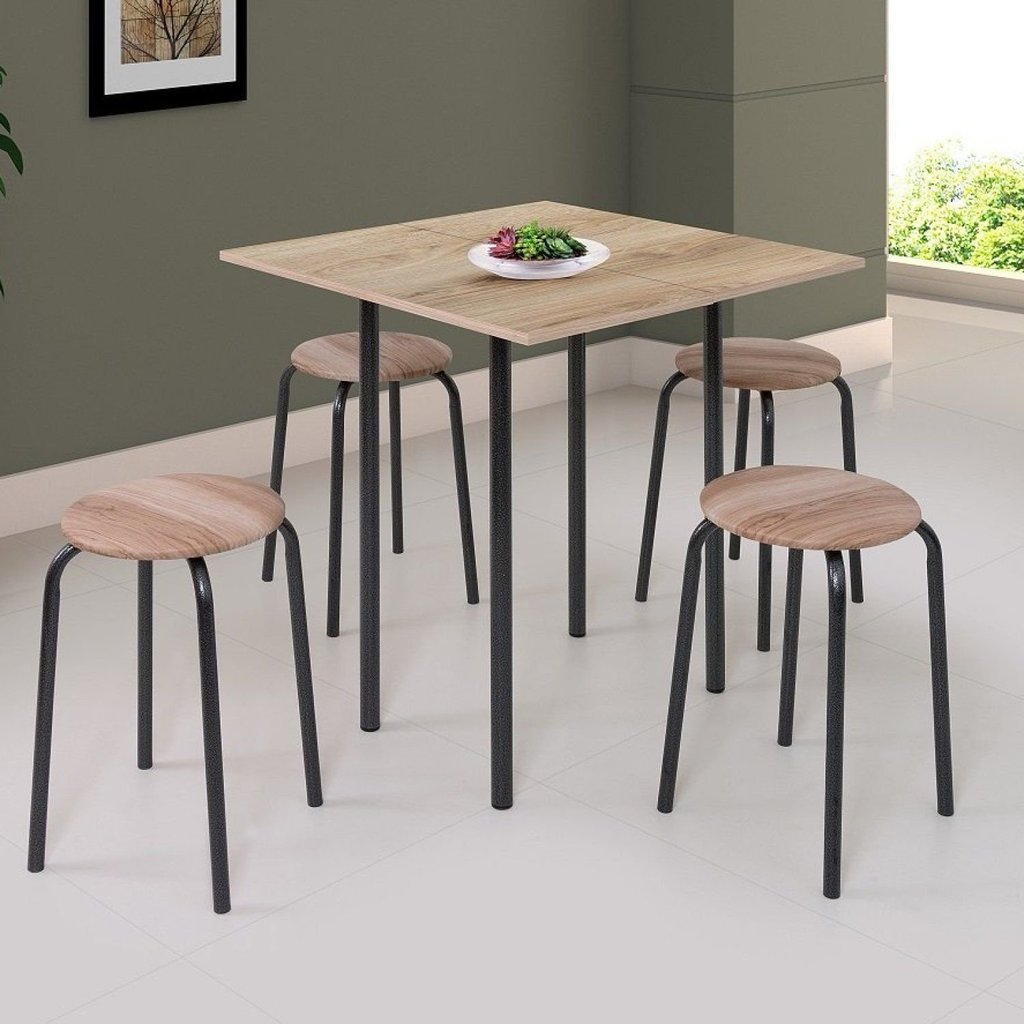 Conjunto Mesa Dobrável 72x72cm Tampo BP com 4 Banquetas Expert  Preto/Capuccino