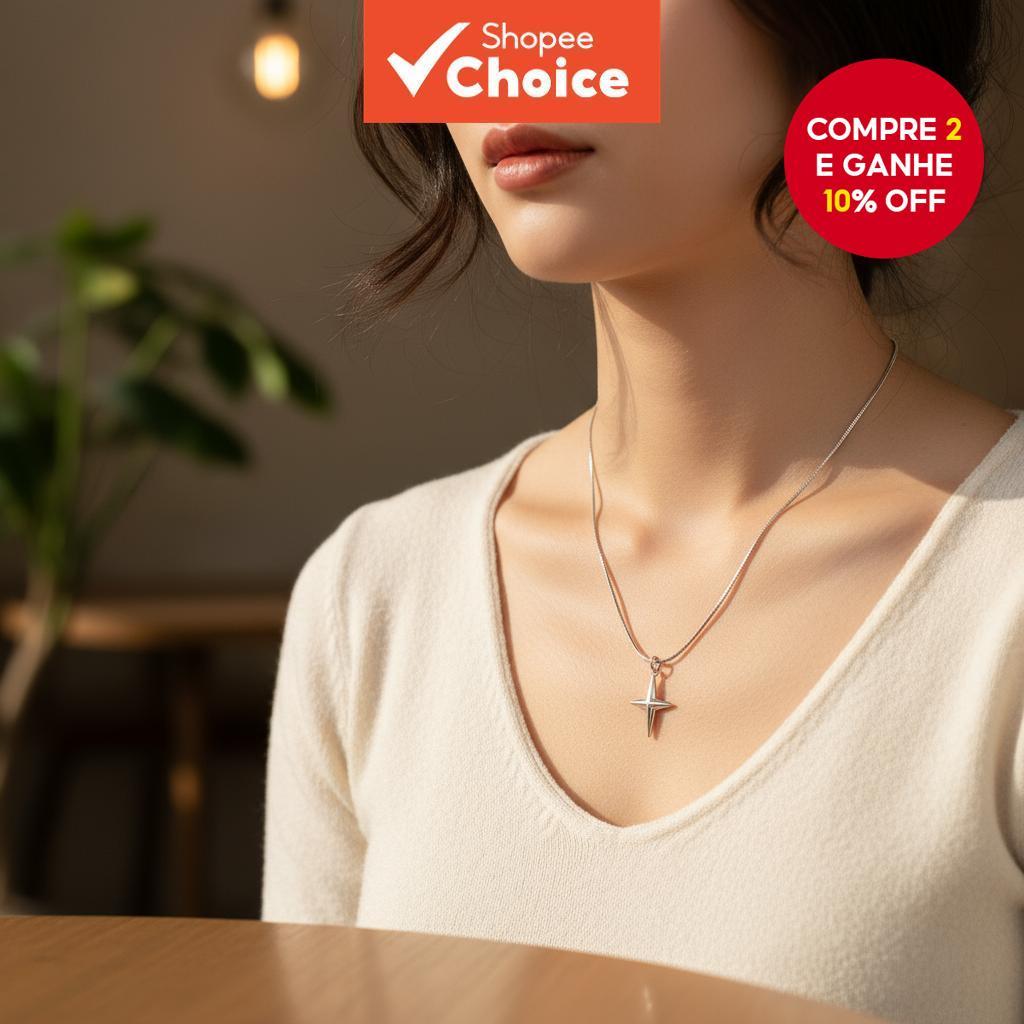  Colar de Pingente Cruz de Prata Moderno para Homens e Mulheres, Joia Unissex Estrela, Presente