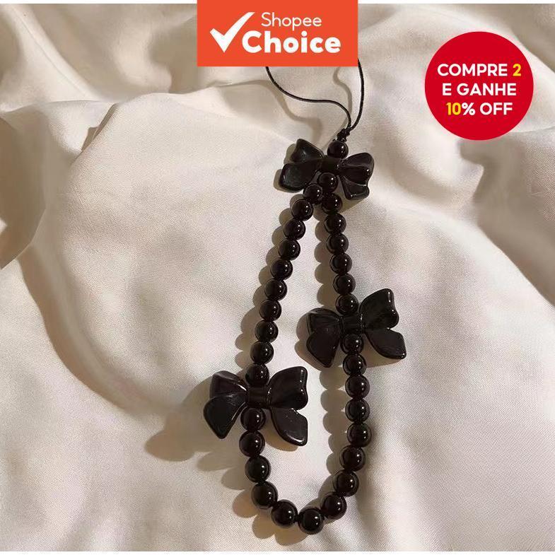 Simples Corrente De Telefone Com Contas De Cor Sólida Japonês-Coreano Ins Chique DIY Bowknot Charme Cinta Chaveiro De Ce