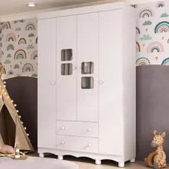 Guarda-roupa Infantil 122cm com Vidro 4 Portas e 2 Gavetas Luna Multimóveis MP4413