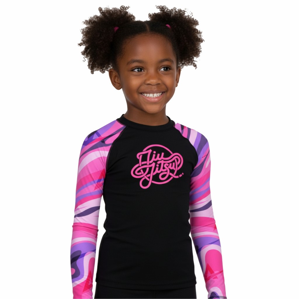 Camisa Rash Guard infantil Feminina Jiu Jitsu Colors Pink Manga Longa